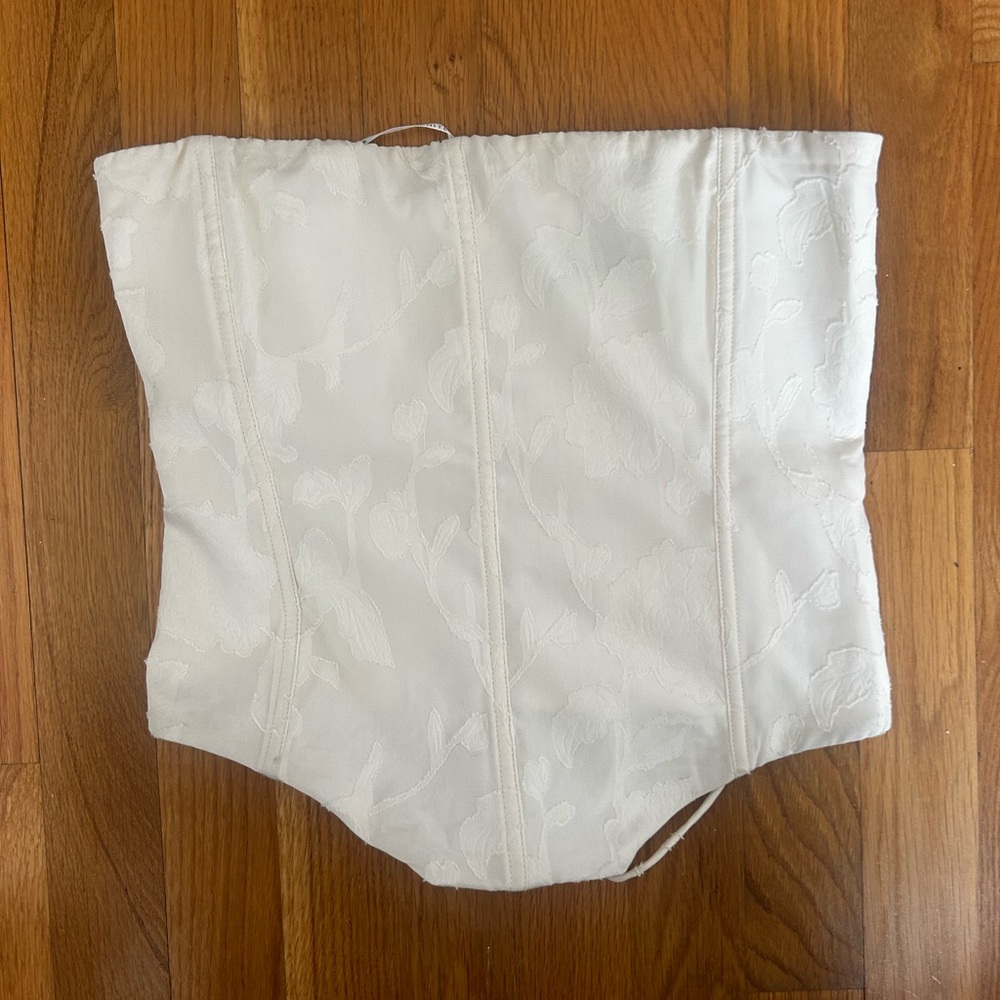 White Fox Cream Lace-Up Strapless Corset Top